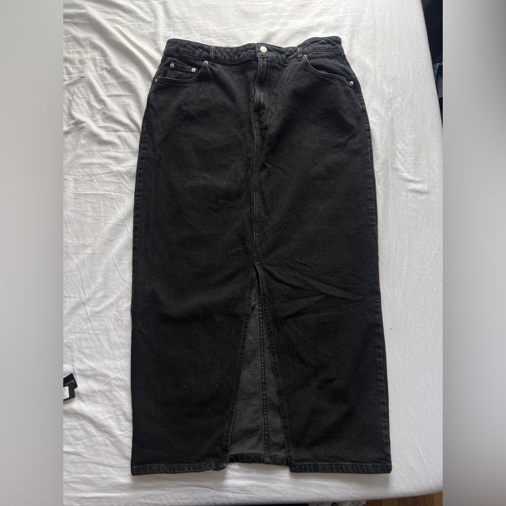 Asos Design Womens Black Denim Maxi Skirt With Slit US 12 Large